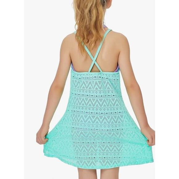 Girls Swim Cover Ups Beach Crochet‎ Mesh Crossback Swimsuits Cover Up Dress Sz S - Picture 5 of 10